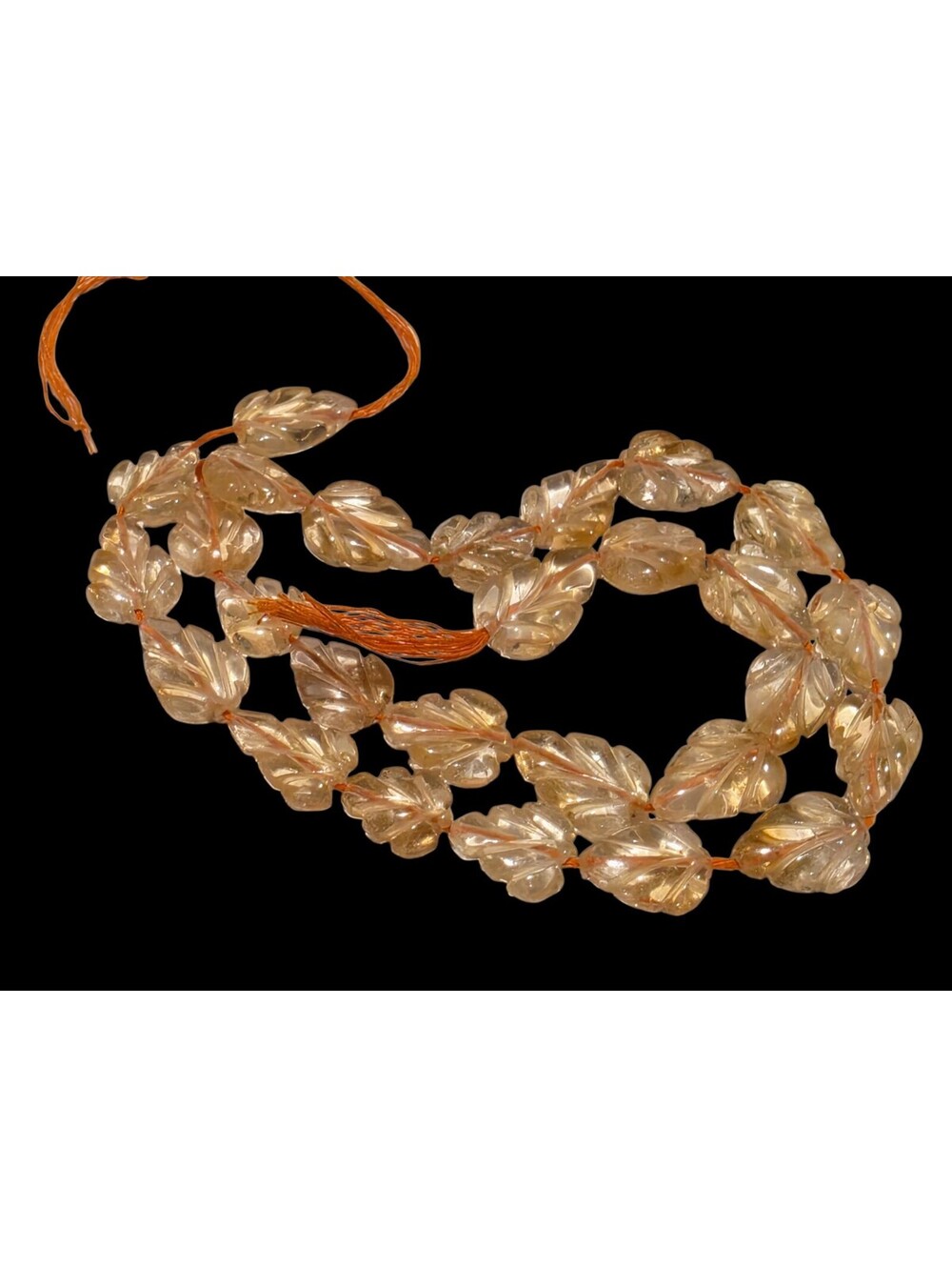 Natural Citrine Carved Leaf Beads Strand Handcarved Gemstone Briolettes 16.8mm